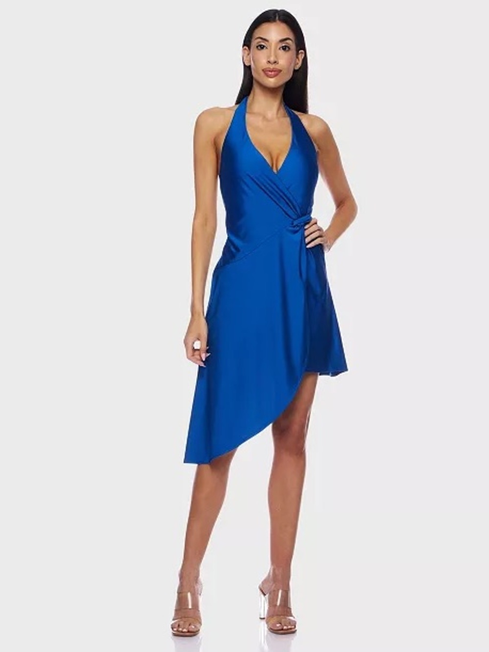 Macy's Royal Blue Halter Asymmetrical Wrap Dress